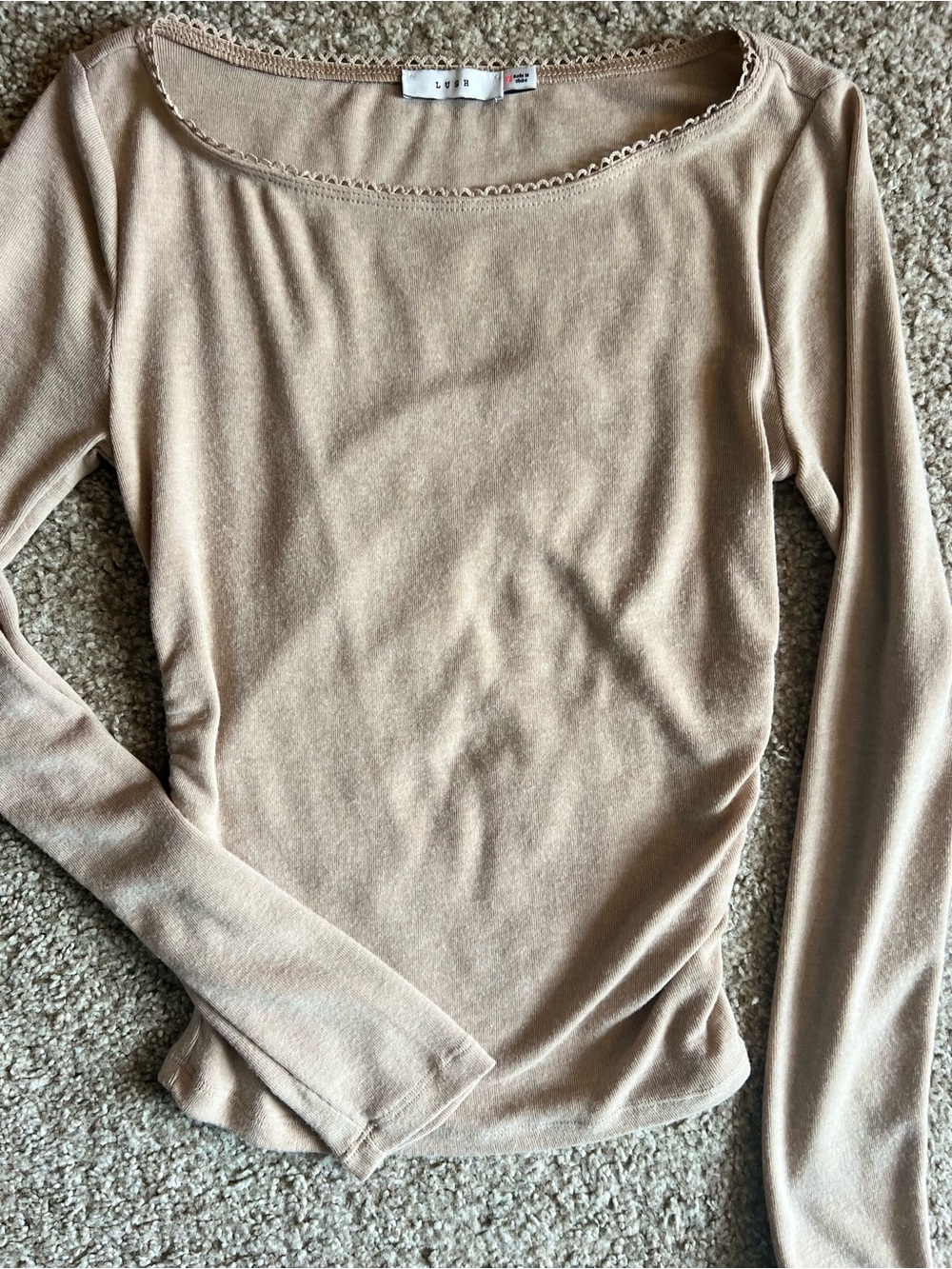 Lush Women's Scoop Neck Long-Sleeve Sweater - Light Beige